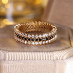 Fashion Rose Golden Rings For Women Vintage Accessories Full Black White cubic zirconia Shiny Ring Fine Jewelry