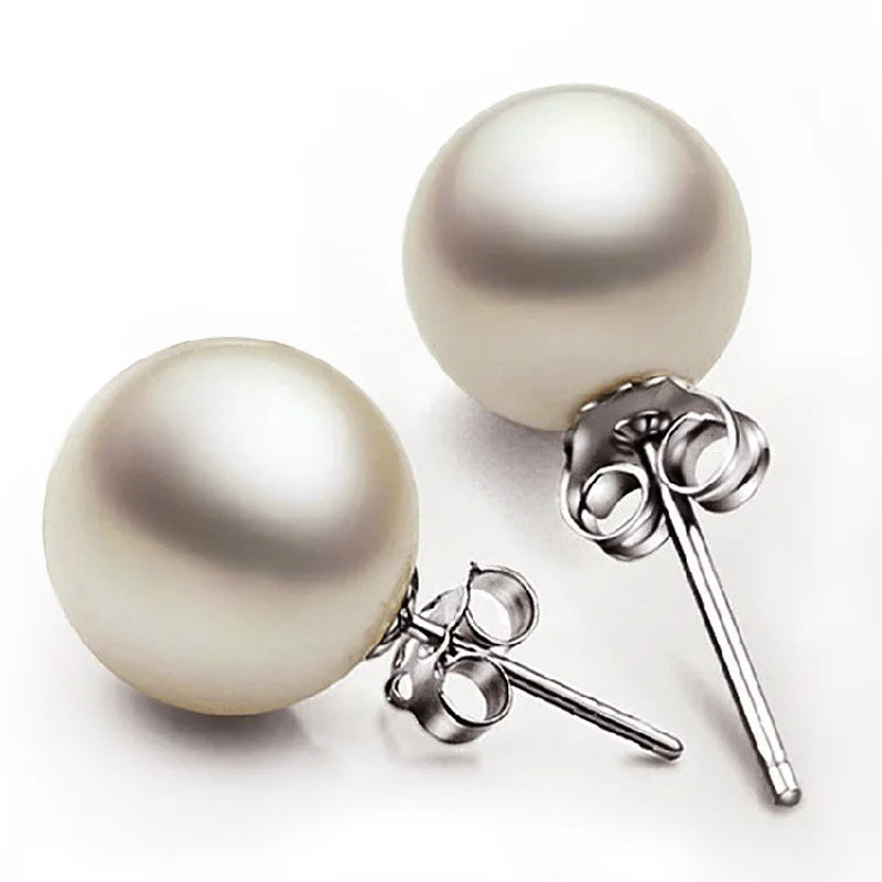 925 Sterling Silver 6-12MM Pearl Ear Studs Earrings For Women Wedding Engagement Party Fashion Charm Jewelry