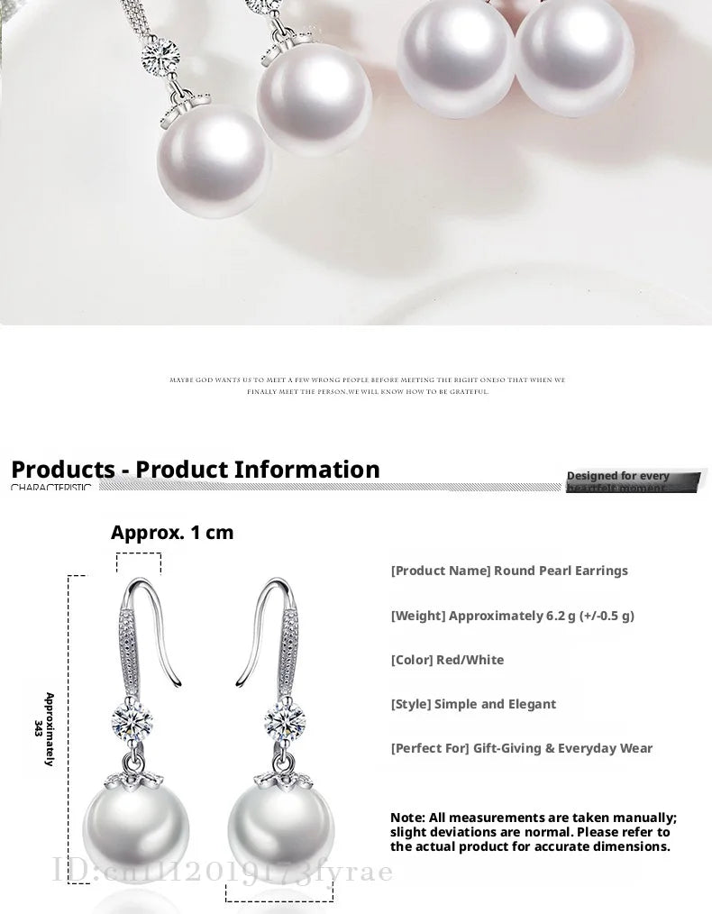 Elegant 925 Sterling Silver Luxury Pearl Earrings for Women, Wedding Party Jewelry Accessories