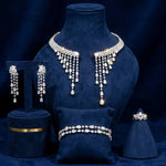 Bride Talk 4Pcs Bridal Jewelry Set with Sparkling Tassel CZ - Statement Necklace Earrings Bracelet Ring - Luxury Yellow White We
