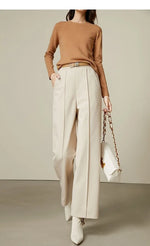 Luxe High-Waist Wool Blend Wide-Leg Trousers