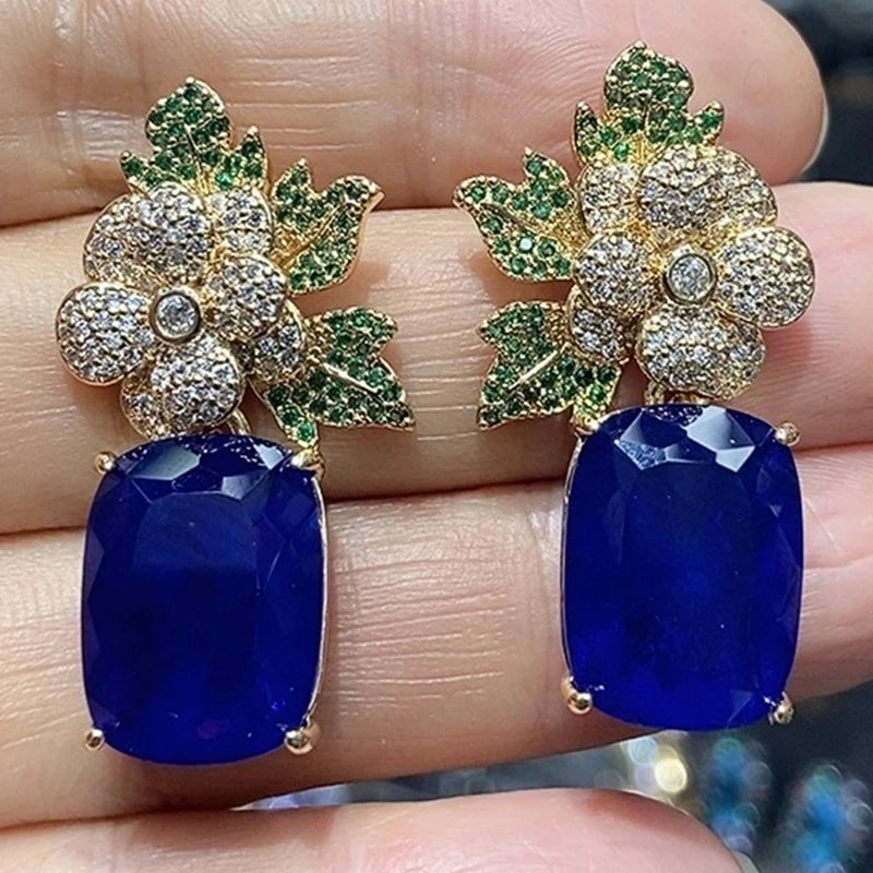 Big Round Drop Earrings Women Luxury Jewelry Shiny Zircon Wedding Bride Dinner Party Green Orange White Dangle Earrings