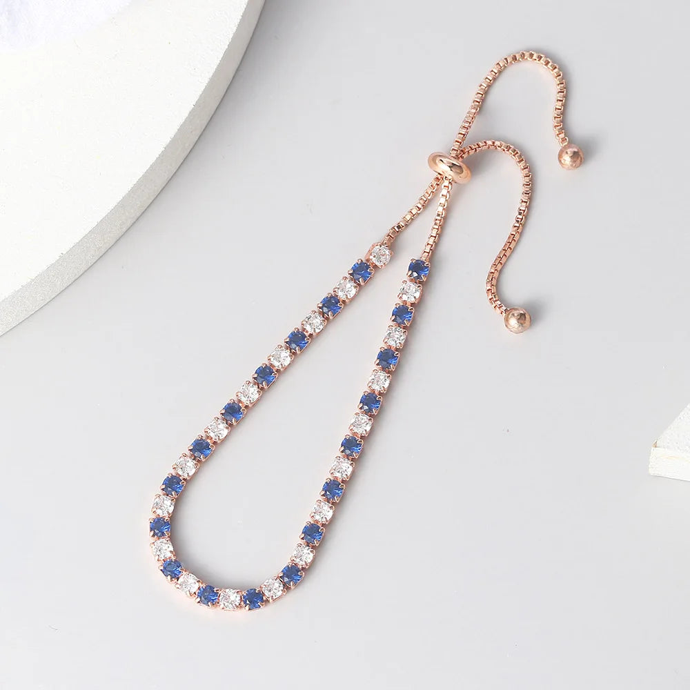 Tennis Bracelets For Women Simple Blue Round 3*3mm Zircon Rose Gold Color Female Bracelet Jewerlly Fashion Korean Gifts H055