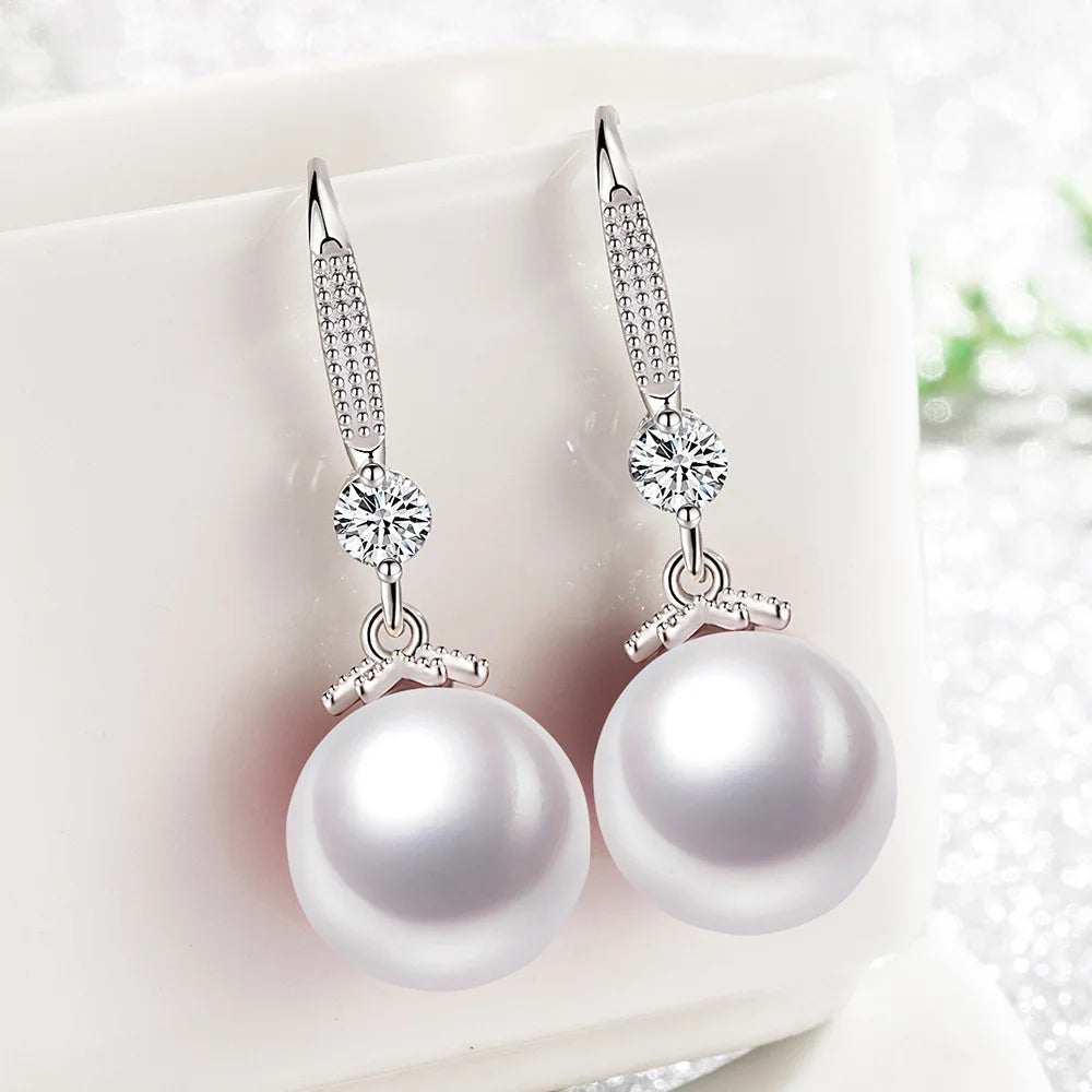 Elegant 925 Sterling Silver Luxury Pearl Earrings for Women, Wedding Party Jewelry Accessories
