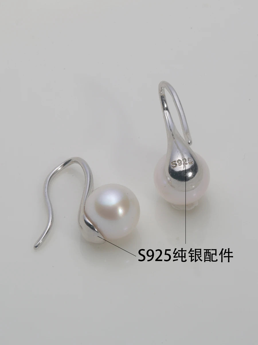 Classic 925 Sterling Silver Ear Hook Natural Freshwater Pearl Round Pearl Earring Jewelry 5A Earring Ear Hook Akoya Pearl EAT