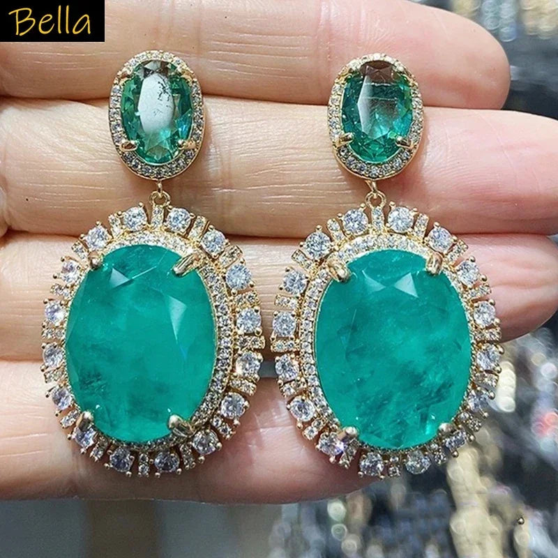 Big Round Drop Earrings Women Luxury Jewelry Shiny Zircon Wedding Bride Dinner Party Green Orange White Dangle Earrings