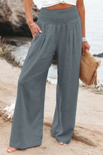 Women's Solid Summer Pants High Waist Thin Casual Loose Wide Leg Vintage Pants Pantalones De Mujer Work Business Casual Trousers