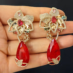 Big Round Drop Earrings Women Luxury Jewelry Shiny Zircon Wedding Bride Dinner Party Green Orange White Dangle Earrings