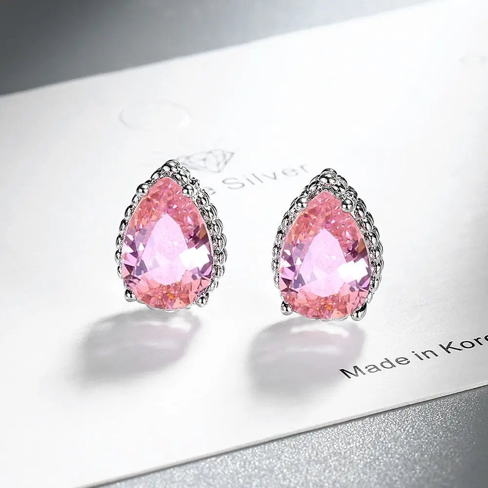 Drop Earrings Women Engagement Party Exquisite Ear Accessories Fashion Jewelry Temperament Sweet Pink Pear Cubic Zirconia