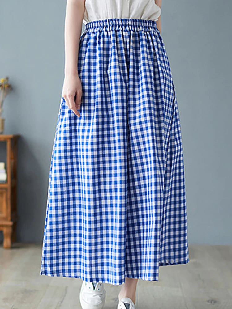 Elegant Woman Dress Plaid Pants Thin Cotton Linen Wide Leg Trousers Women 2023 Summer High Waist Baggy Jogger Pants Sweatpants