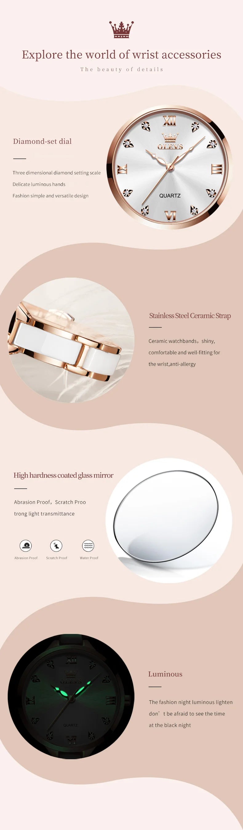 OLEVS 5872 Luxury Top Brand Watch For Women Waterproof Luminous Original Quartz Ladies Wristwatch Fashion Women's Watches