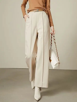 Luxe High-Waist Wool Blend Wide-Leg Trousers