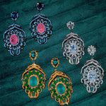 Big Round Drop Earrings Women Luxury Jewelry Shiny Zircon Wedding Bride Dinner Party Green Orange White Dangle Earrings