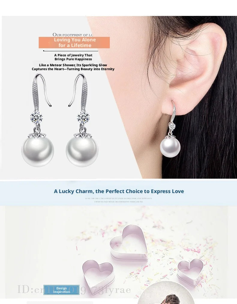 Elegant 925 Sterling Silver Luxury Pearl Earrings for Women, Wedding Party Jewelry Accessories