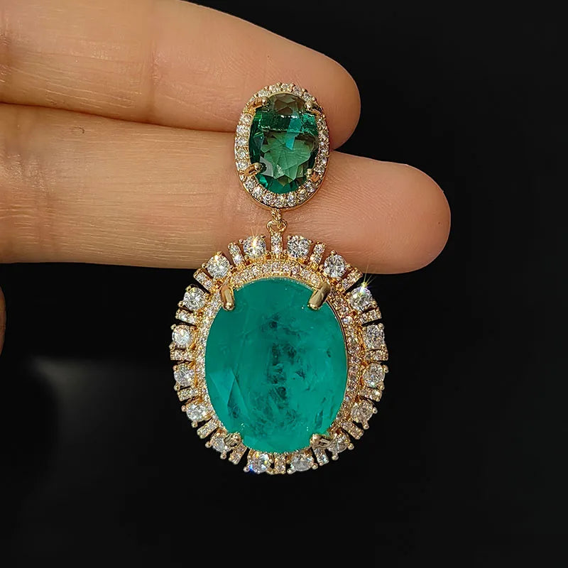 Big Round Drop Earrings Women Luxury Jewelry Shiny Zircon Wedding Bride Dinner Party Green Orange White Dangle Earrings