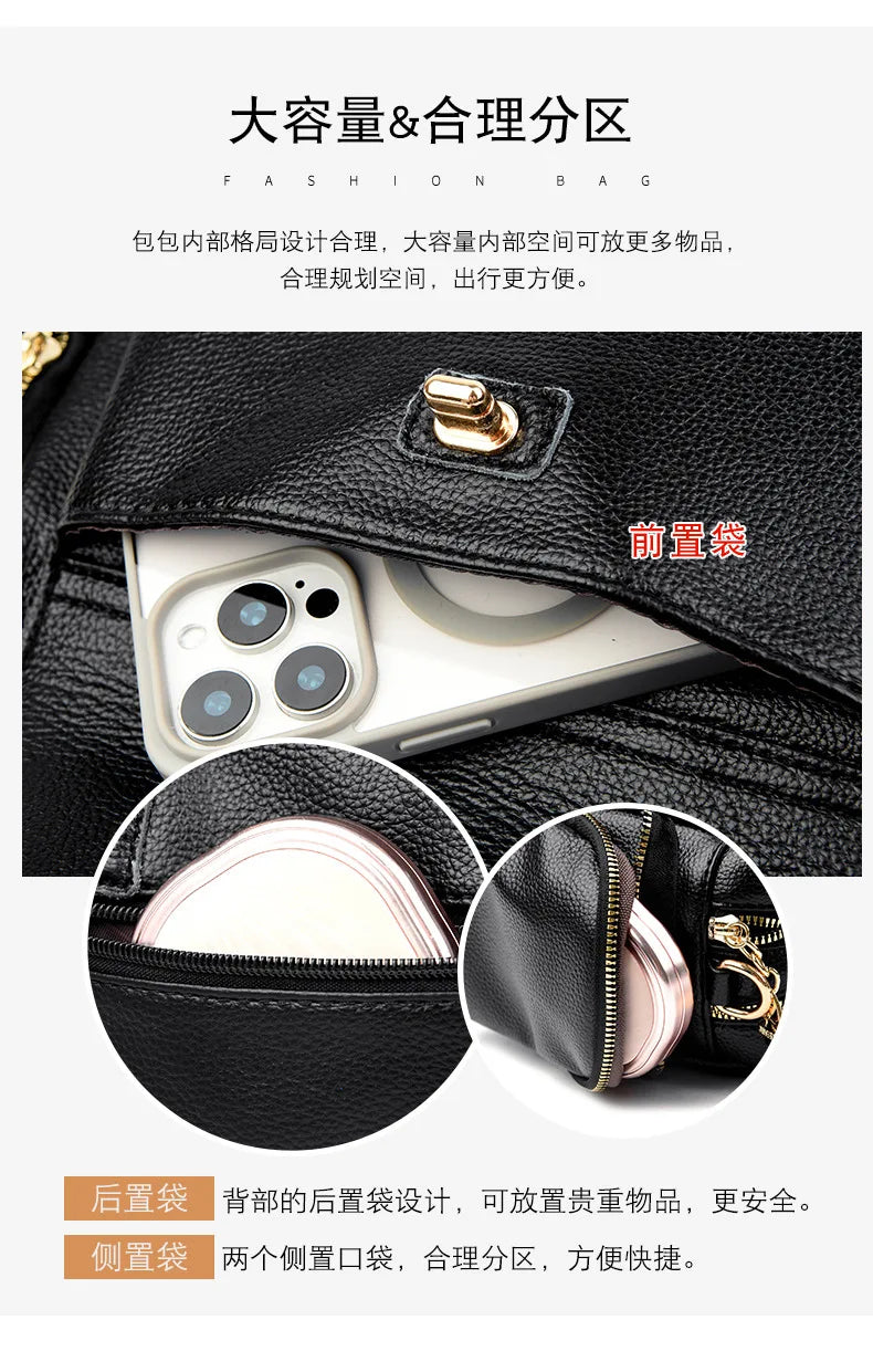 Luxury Designer Purse and Handbag Fashion High Quality Women's Shoulder Bag Large Capacity Soft Leather Locomotive Crossbody Bag