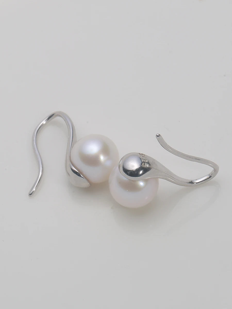 Classic 925 Sterling Silver Ear Hook Natural Freshwater Pearl Round Pearl Earring Jewelry 5A Earring Ear Hook Akoya Pearl EAT