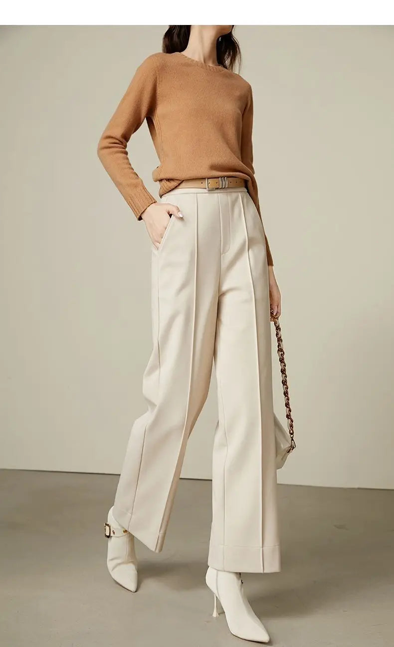 Luxe High-Waist Wool Blend Wide-Leg Trousers