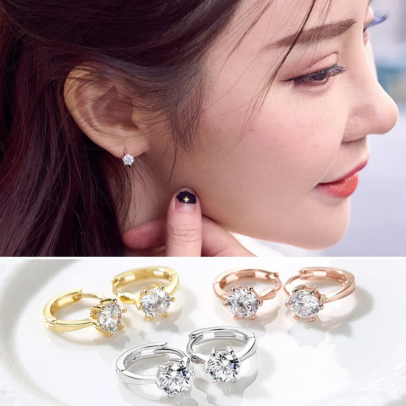 Stud Earrings For Women Classic Six Claw Clear AAA+Cubic Zirconia Rose Gold Color Fashion Jewelry For Female KAE094