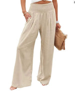 Women's Solid Summer Pants High Waist Thin Casual Loose Wide Leg Vintage Pants Pantalones De Mujer Work Business Casual Trousers