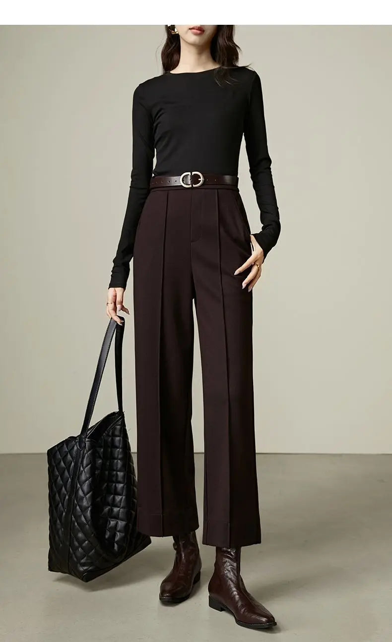 Luxe High-Waist Wool Blend Wide-Leg Trousers