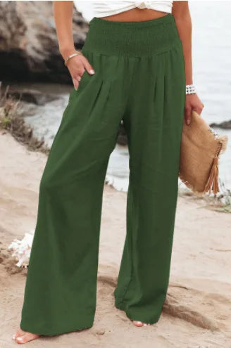 Women's Solid Summer Pants High Waist Thin Casual Loose Wide Leg Vintage Pants Pantalones De Mujer Work Business Casual Trousers