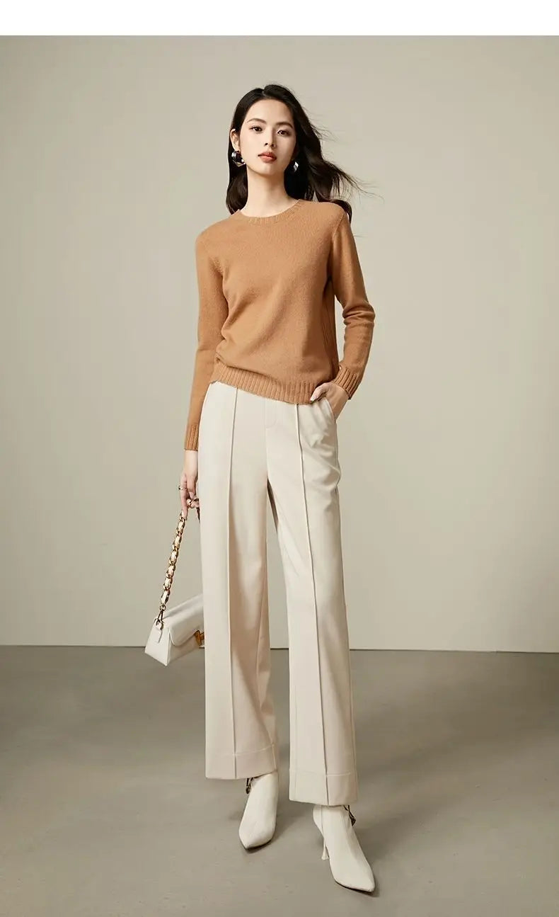 Luxe High-Waist Wool Blend Wide-Leg Trousers