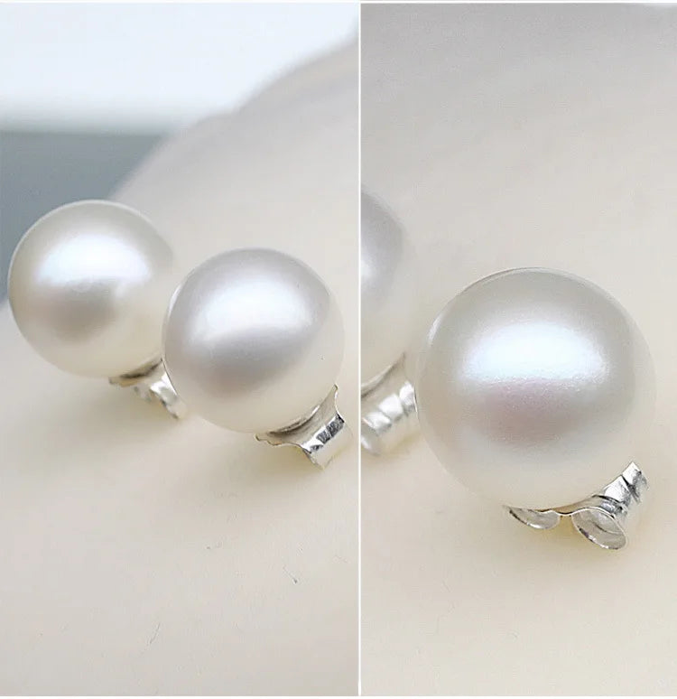 925 Sterling Silver 6-12MM Pearl Ear Studs Earrings For Women Wedding Engagement Party Fashion Charm Jewelry