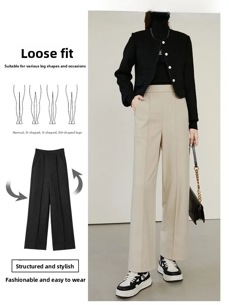 Luxe High-Waist Wool Blend Wide-Leg Trousers