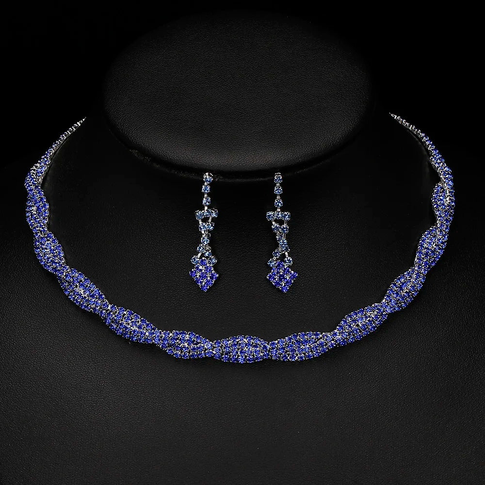 BLIJERY Fashion Bridesmaid Bridal Jewelry Sets for Women Rhinestone Crystal Necklace Earrings Sets Prom Wedding Jewelry Sets