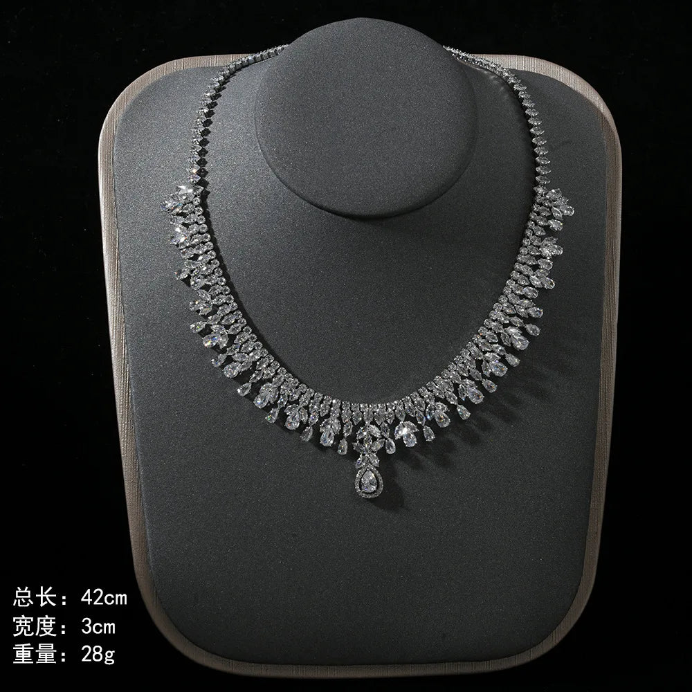 4pcs Bridal Jewelry Sets For Wedding Zirconia CZ Saudi Dubai Indian Necklace Earring Bracelet Set For Women Party Prom Jewelley