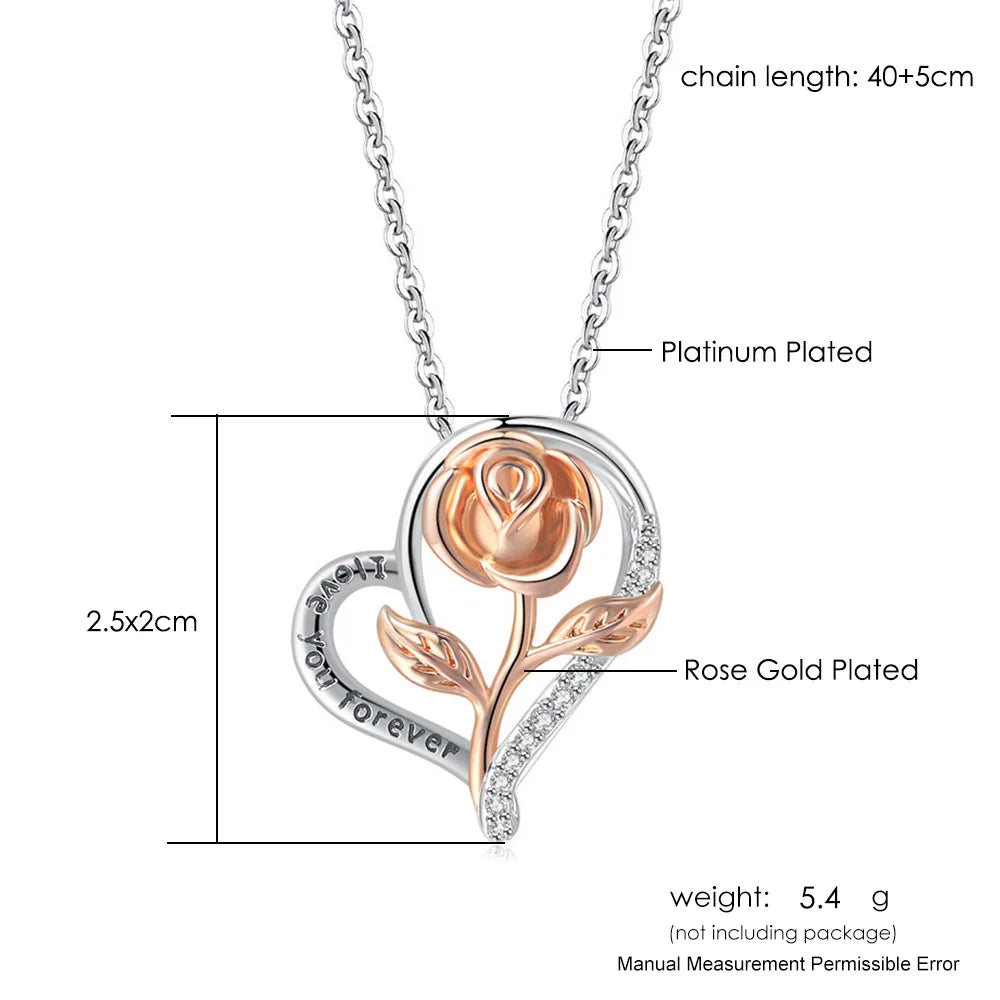 Pendant Heart Necklaces For Women Zircon Aesthetic Rose Flower Choker Chains Silver Color Gifts jewelry Wholesale N172