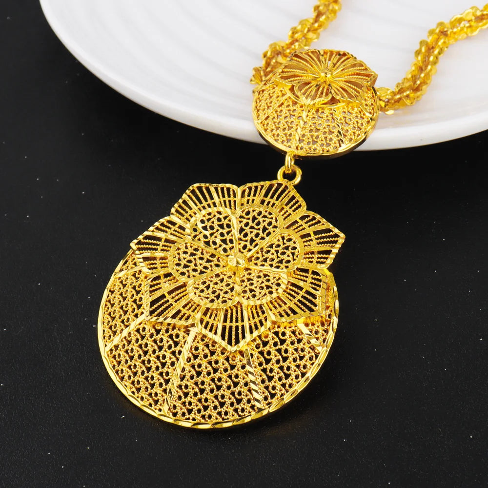 Nigerian Jewelery Set Wedding Jewelry Set For Women Dubai Gold Color Warped Geometry Necklace Earrings Bridal Wedding Party Gift