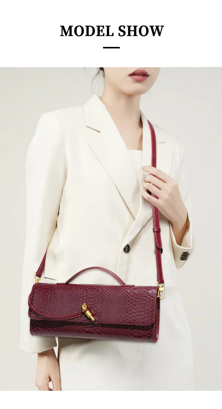 Luxury Design Top-Handle Bag for Women Evening Handbag Long Purse PU Snakeskin Pattern Crossbody Shoulder Bags Fashion Outfits