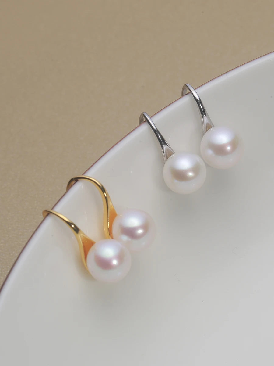 Classic 925 Sterling Silver Ear Hook Natural Freshwater Pearl Round Pearl Earring Jewelry 5A Earring Ear Hook Akoya Pearl EAT