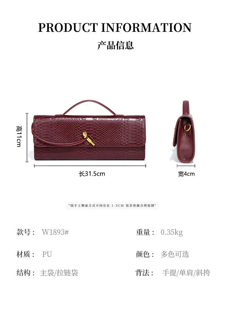 Luxury Design Top-Handle Bag for Women Evening Handbag Long Purse PU Snakeskin Pattern Crossbody Shoulder Bags Fashion Outfits