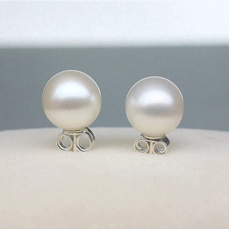 925 Sterling Silver 6-12MM Pearl Ear Studs Earrings For Women Wedding Engagement Party Fashion Charm Jewelry