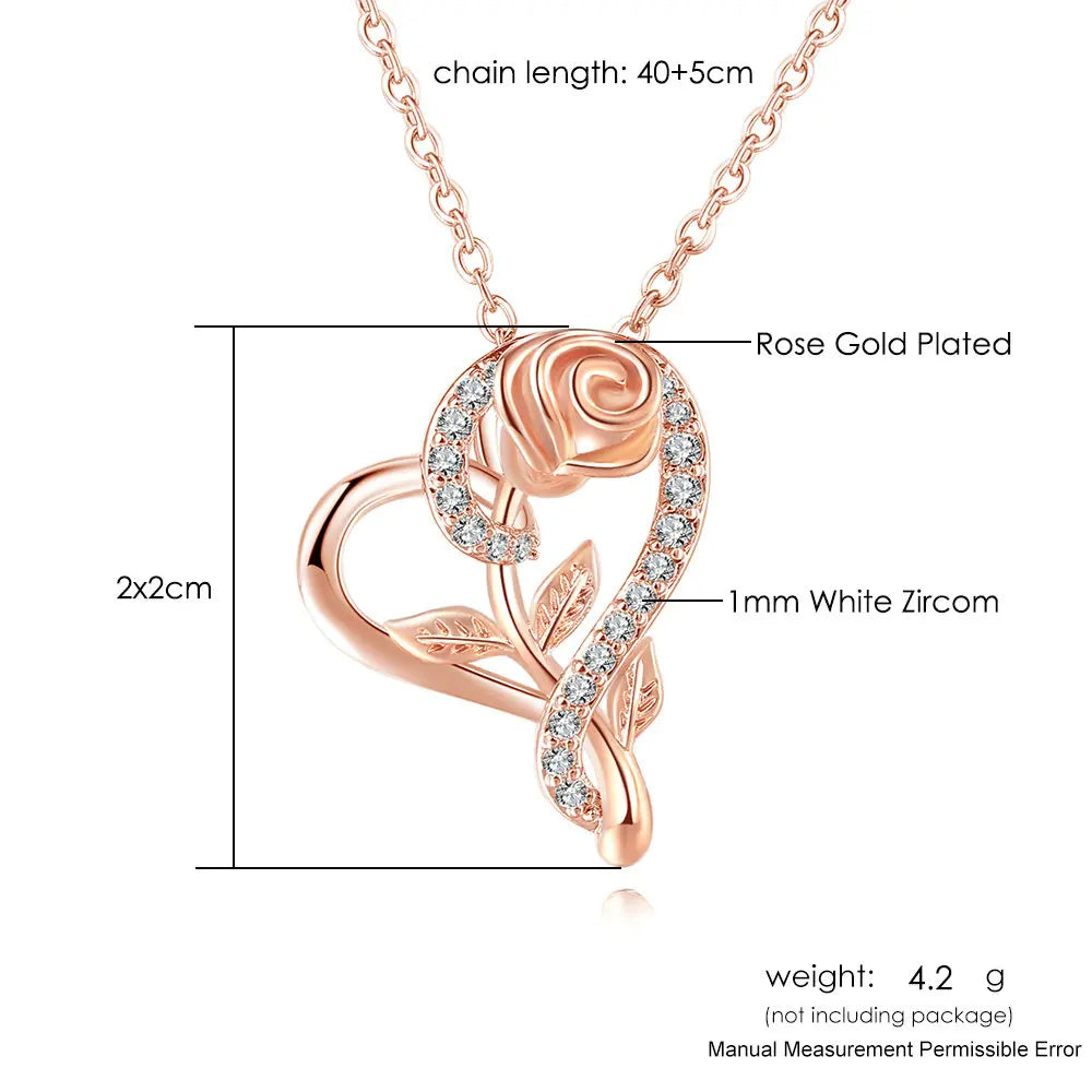 Pendant Heart Necklaces For Women Zircon Aesthetic Rose Flower Choker Chains Silver Color Gifts jewelry Wholesale N172