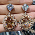 Big Round Drop Earrings Women Luxury Jewelry Shiny Zircon Wedding Bride Dinner Party Green Orange White Dangle Earrings