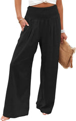 Women's Solid Summer Pants High Waist Thin Casual Loose Wide Leg Vintage Pants Pantalones De Mujer Work Business Casual Trousers