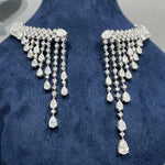 Bride Talk 4Pcs Bridal Jewelry Set with Sparkling Tassel CZ - Statement Necklace Earrings Bracelet Ring - Luxury Yellow White We