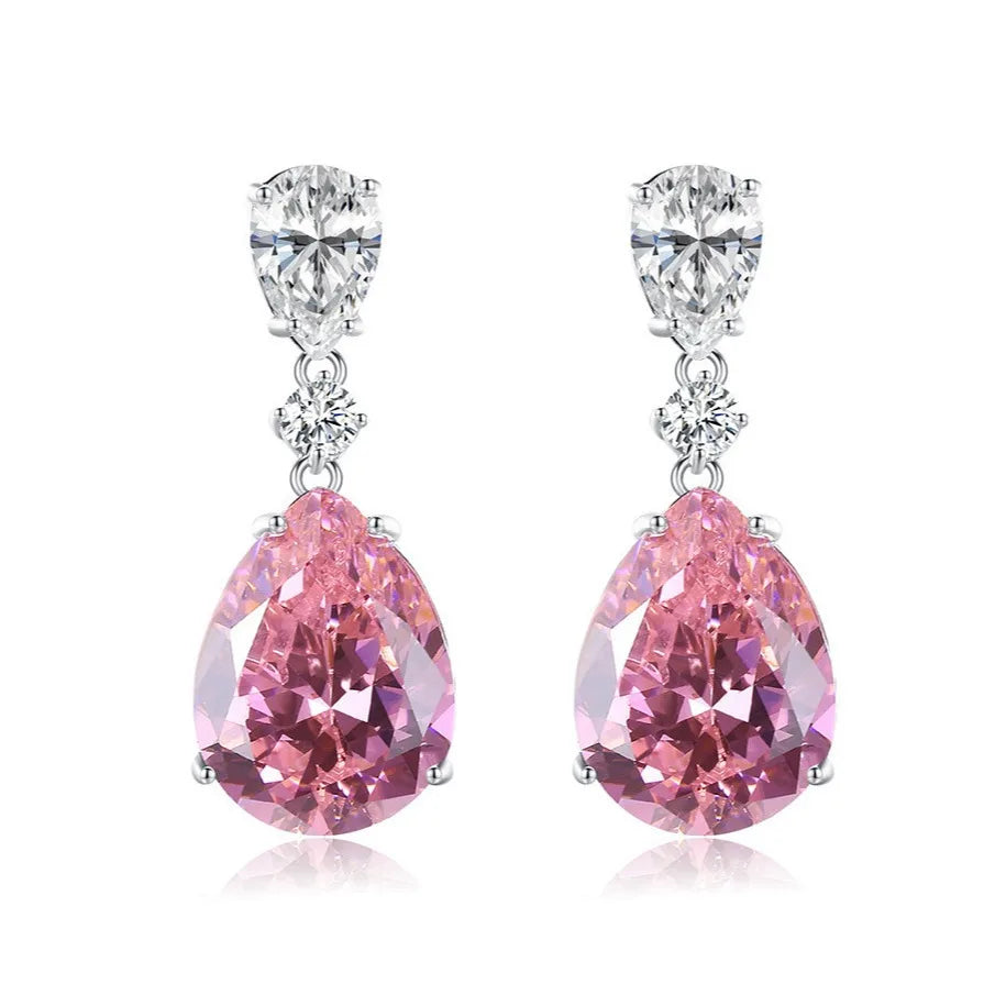 Drop Earrings Women Engagement Party Exquisite Ear Accessories Fashion Jewelry Temperament Sweet Pink Pear Cubic Zirconia