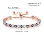 Tennis Bracelets For Women Simple Blue Round 3*3mm Zircon Rose Gold Color Female Bracelet Jewerlly Fashion Korean Gifts H055