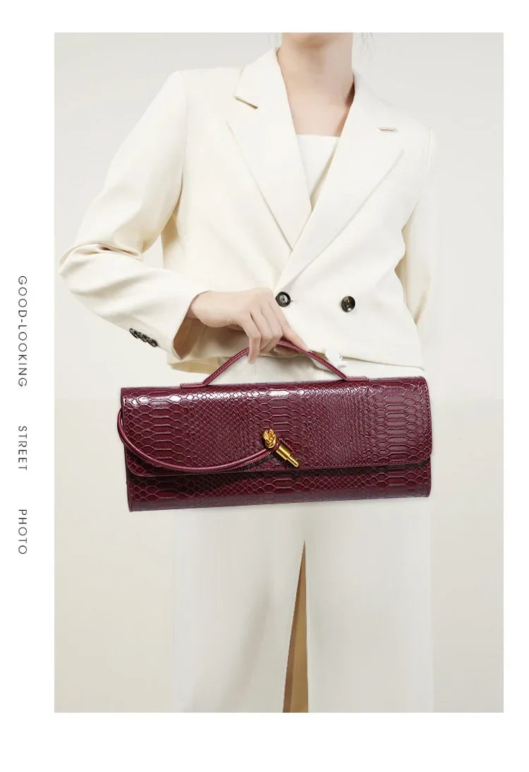 Luxury Design Top-Handle Bag for Women Evening Handbag Long Purse PU Snakeskin Pattern Crossbody Shoulder Bags Fashion Outfits