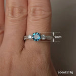 Fashion Female Ring  925 Sterling Silve Sea Blue Round Zircon Finger Rings for Women Promise Love Wedding Ring for Women Jewelry