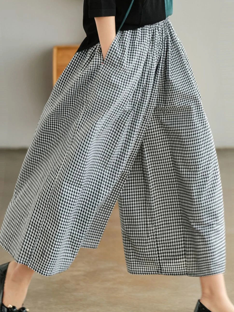 Elegant Woman Dress Plaid Pants Thin Cotton Linen Wide Leg Trousers Women 2023 Summer High Waist Baggy Jogger Pants Sweatpants