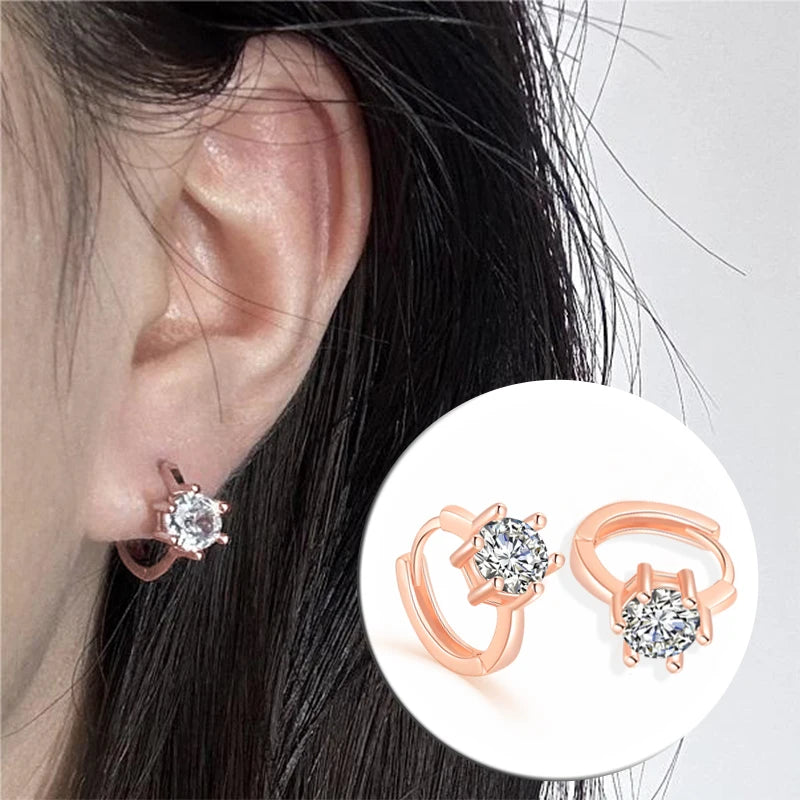 Stud Earrings For Women Classic Six Claw Clear AAA+Cubic Zirconia Rose Gold Color Fashion Jewelry For Female KAE094