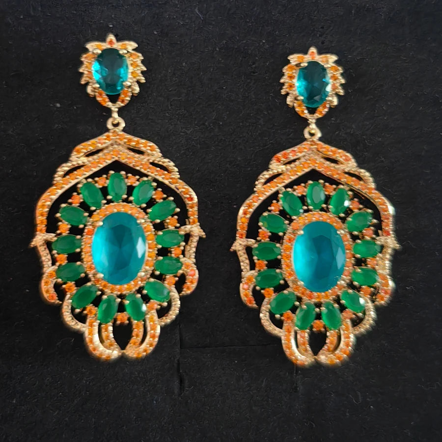 Big Round Drop Earrings Women Luxury Jewelry Shiny Zircon Wedding Bride Dinner Party Green Orange White Dangle Earrings