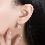 Drop Earrings Women Engagement Party Exquisite Ear Accessories Fashion Jewelry Temperament Sweet Pink Pear Cubic Zirconia