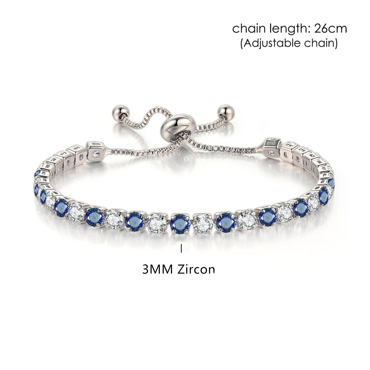 Tennis Bracelets For Women Simple Blue Round 3*3mm Zircon Rose Gold Color Female Bracelet Jewerlly Fashion Korean Gifts H055